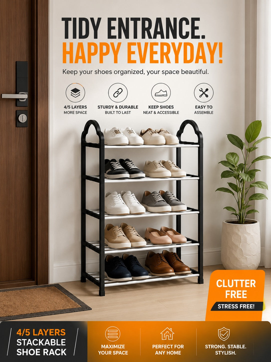 5-Tier Sturdy Shoe Rack with Transparent Dust-Proof Cover