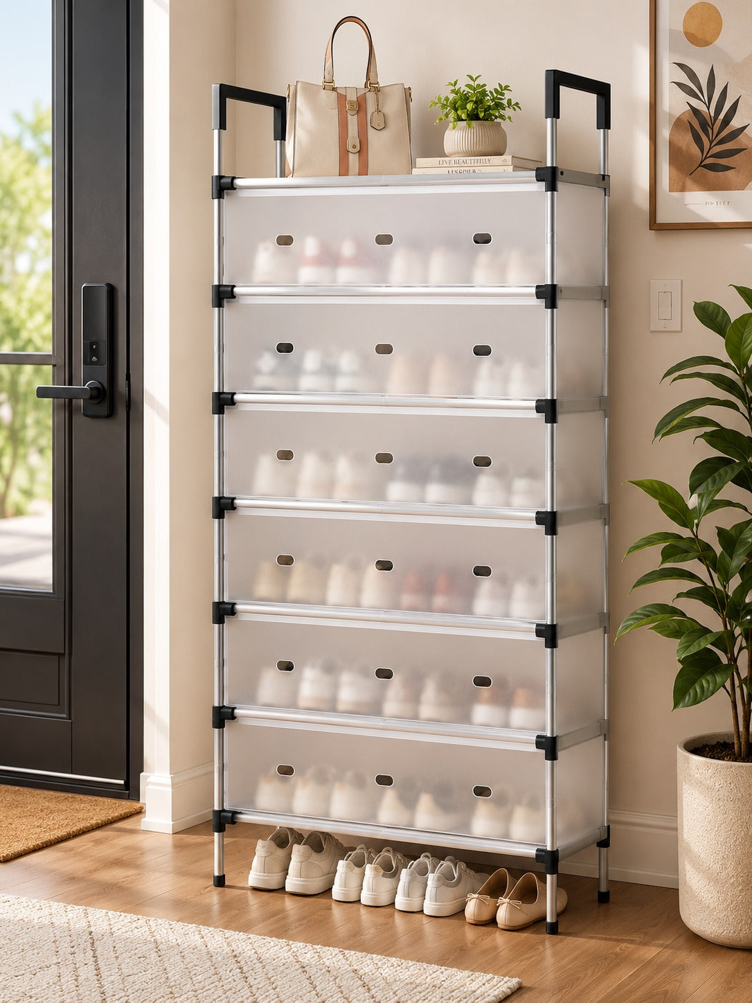 J32 Sturdy Shoe Rack with Transparent Dust-Proof Cover