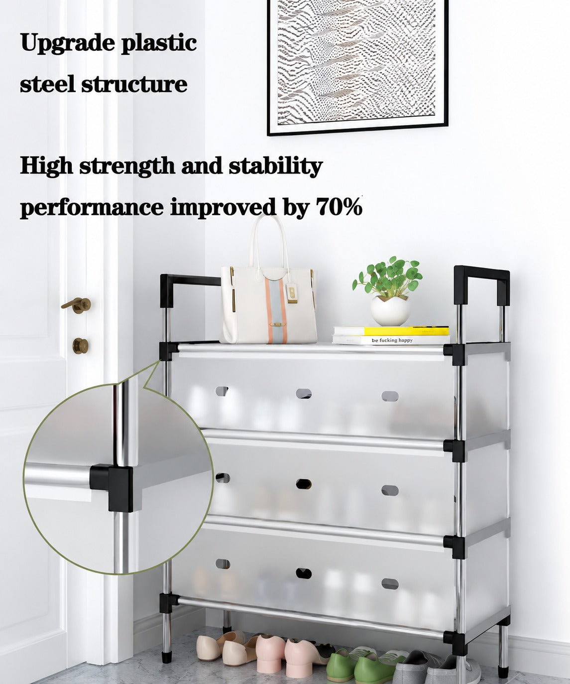 3-Layer Sturdy Shoe Rack with Transparent Dust-Proof Cover