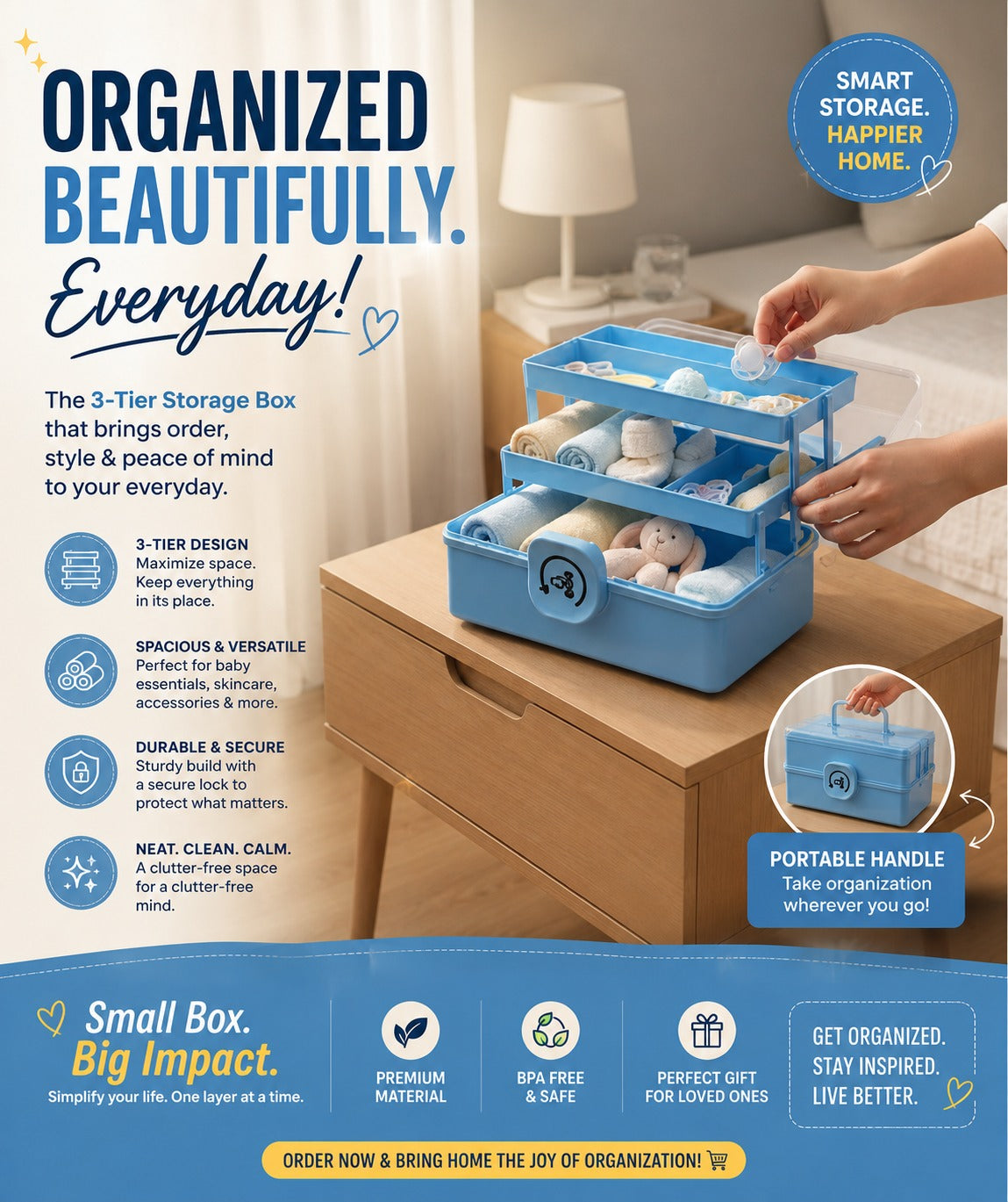 Blue 3-Tier Multipurpose Storage Box for Medication