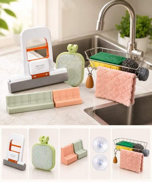 5-in-1 Kitchen Sink Bundle with Countertop Squeegee