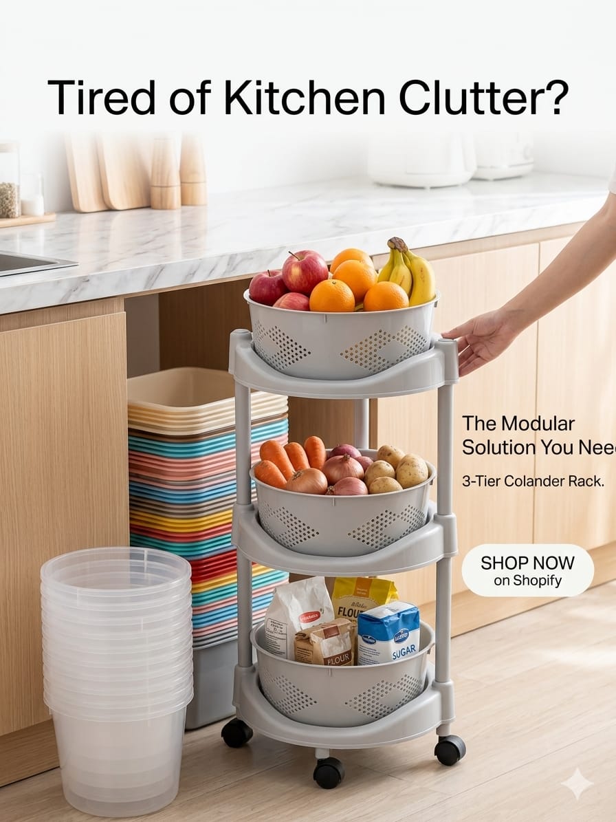 3-Tier Rotating Kitchen Storage Cart – Fruit & Vegetable Storage Rack