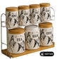 7-Piece Ceramic Canister Set with Marble Design & Bamboo Lids