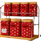 Polka Dot Spice & Storage Jar Set with Bamboo Airtight Lids