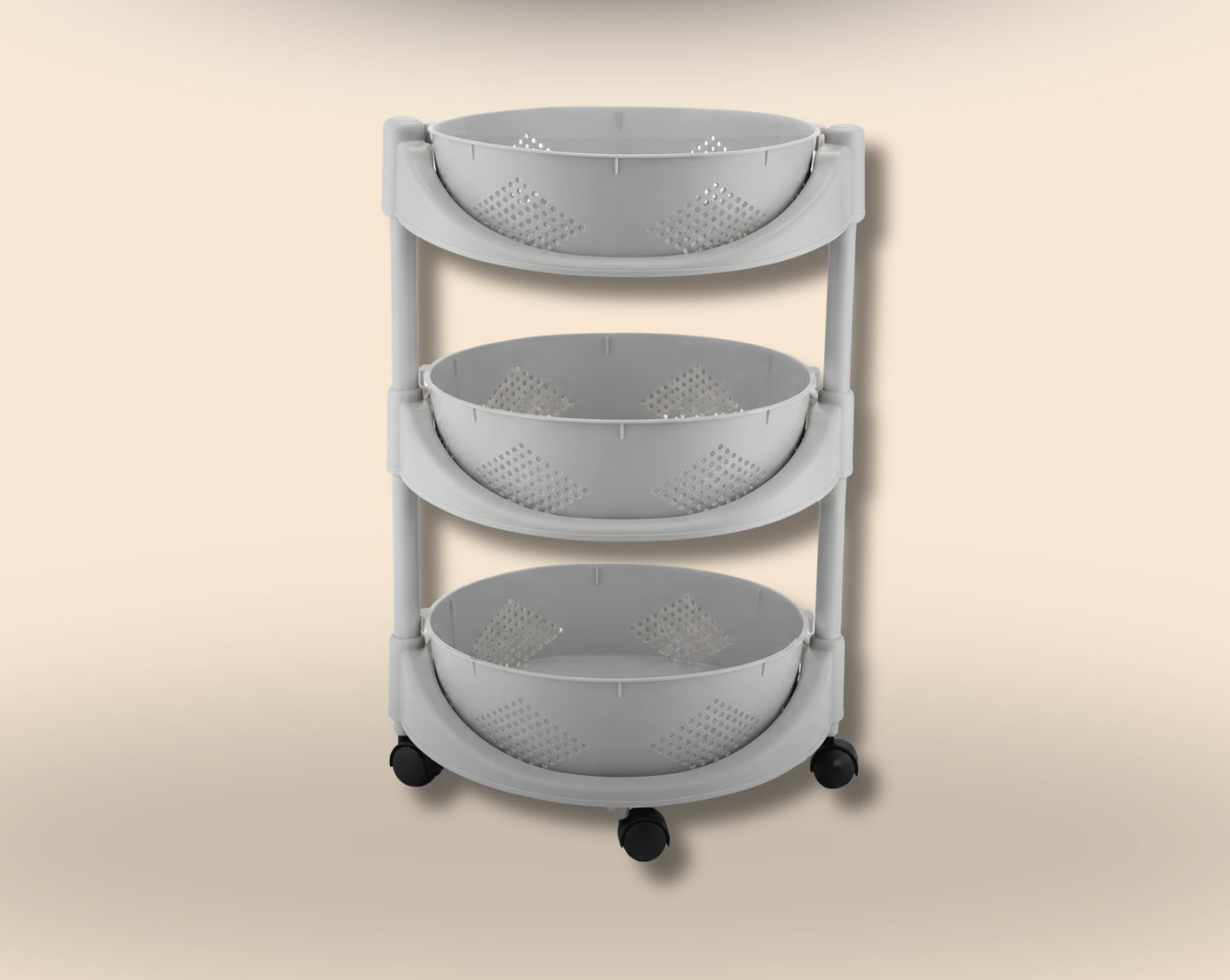 Gray 3-Tier Colander Rack with Rotating Baskets