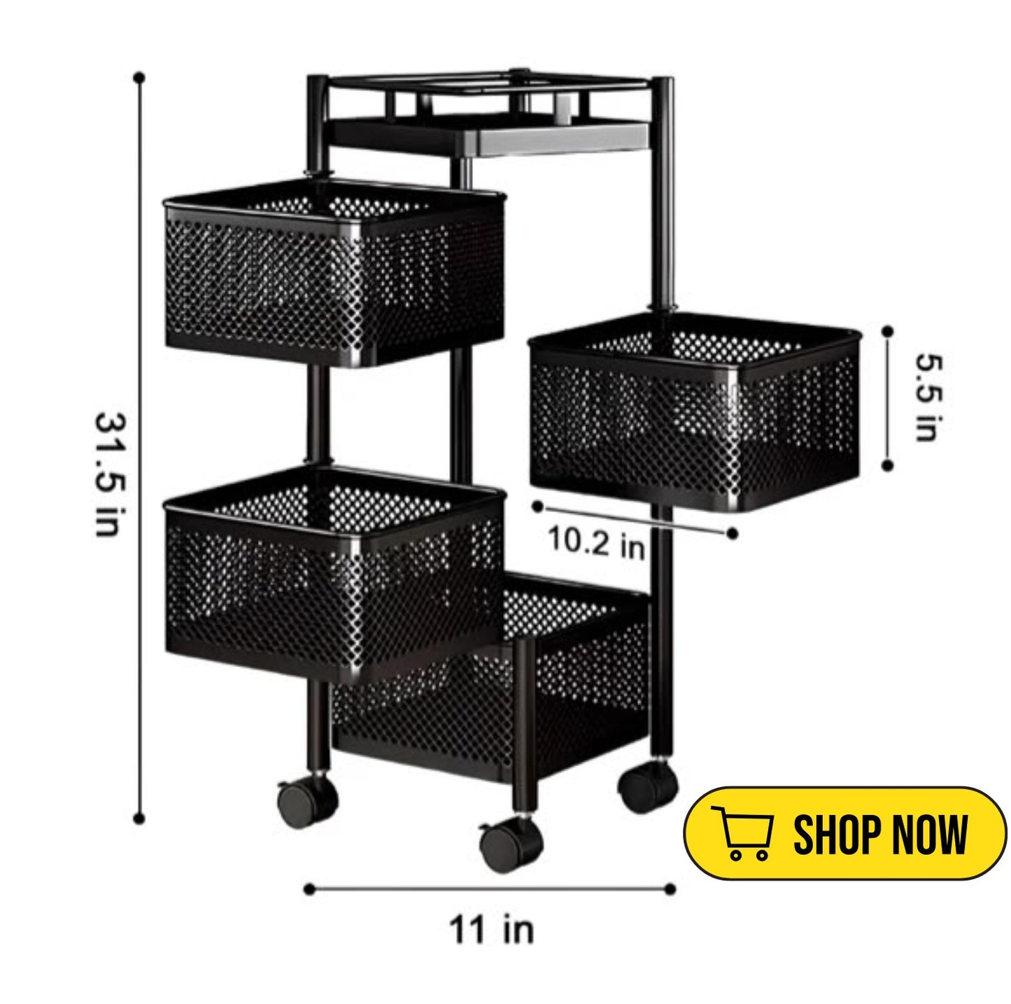 4-Tier ROMLN Storage Organizer with Rotatable Mesh Baskets