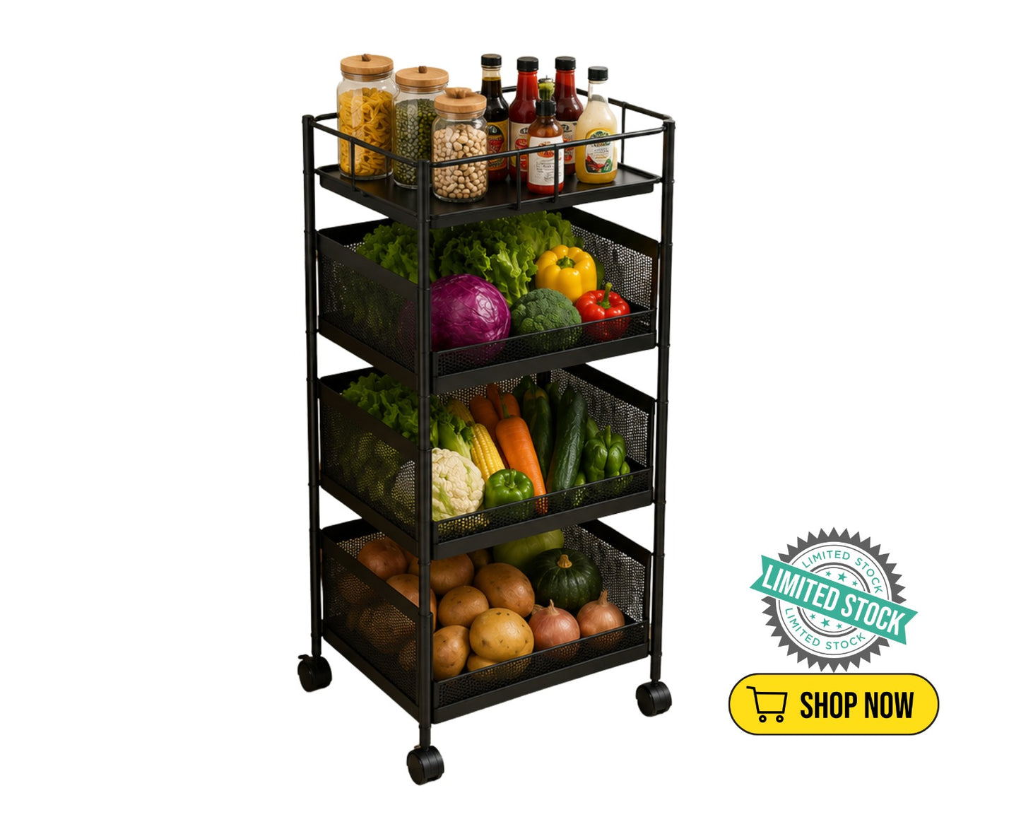 4-Tier ROMLN Storage Organizer with Rotatable Mesh Baskets