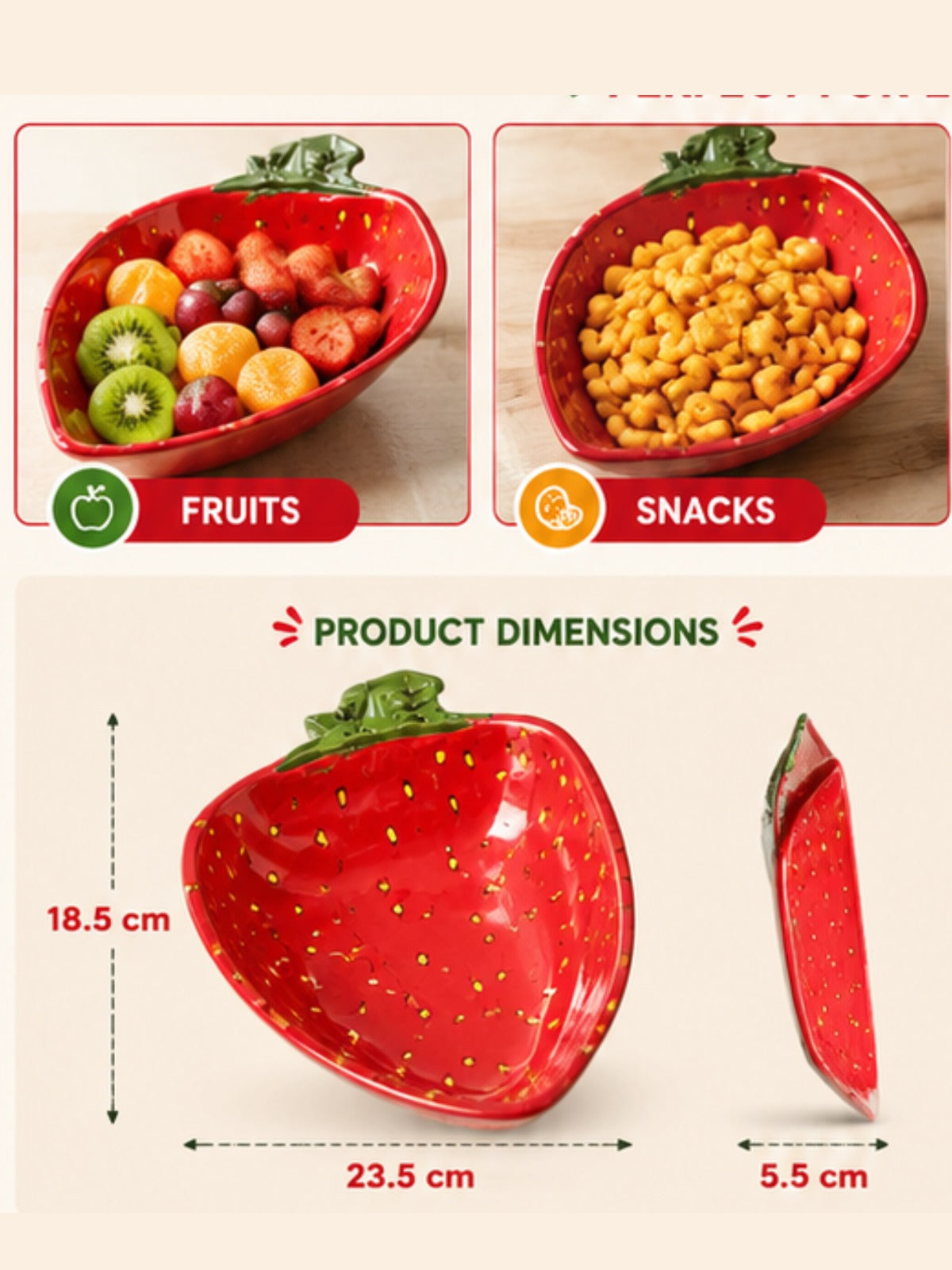 Strawberry-Shaped Melamine Serving Bowl | Premium Fruit & Snack Bowl