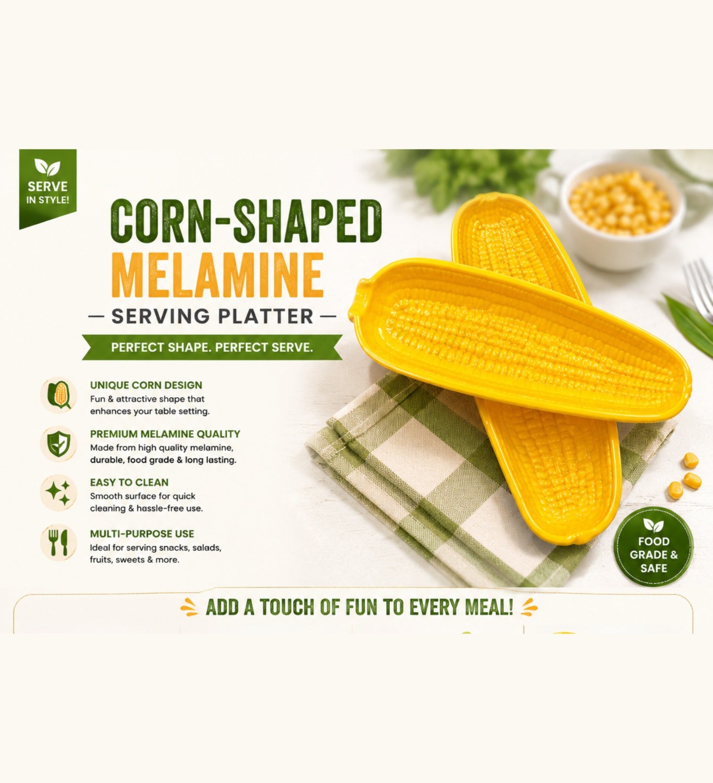 Corn-Shaped Melamine Serving Platter