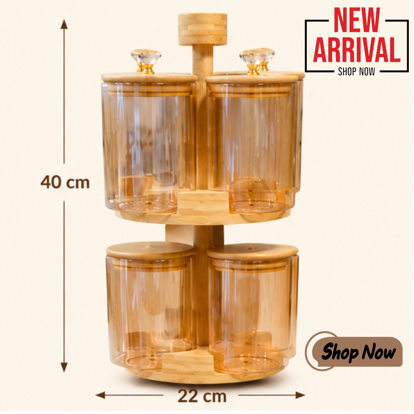 4-Piece Glass Canister Set with Crystal Knob Bamboo Lids