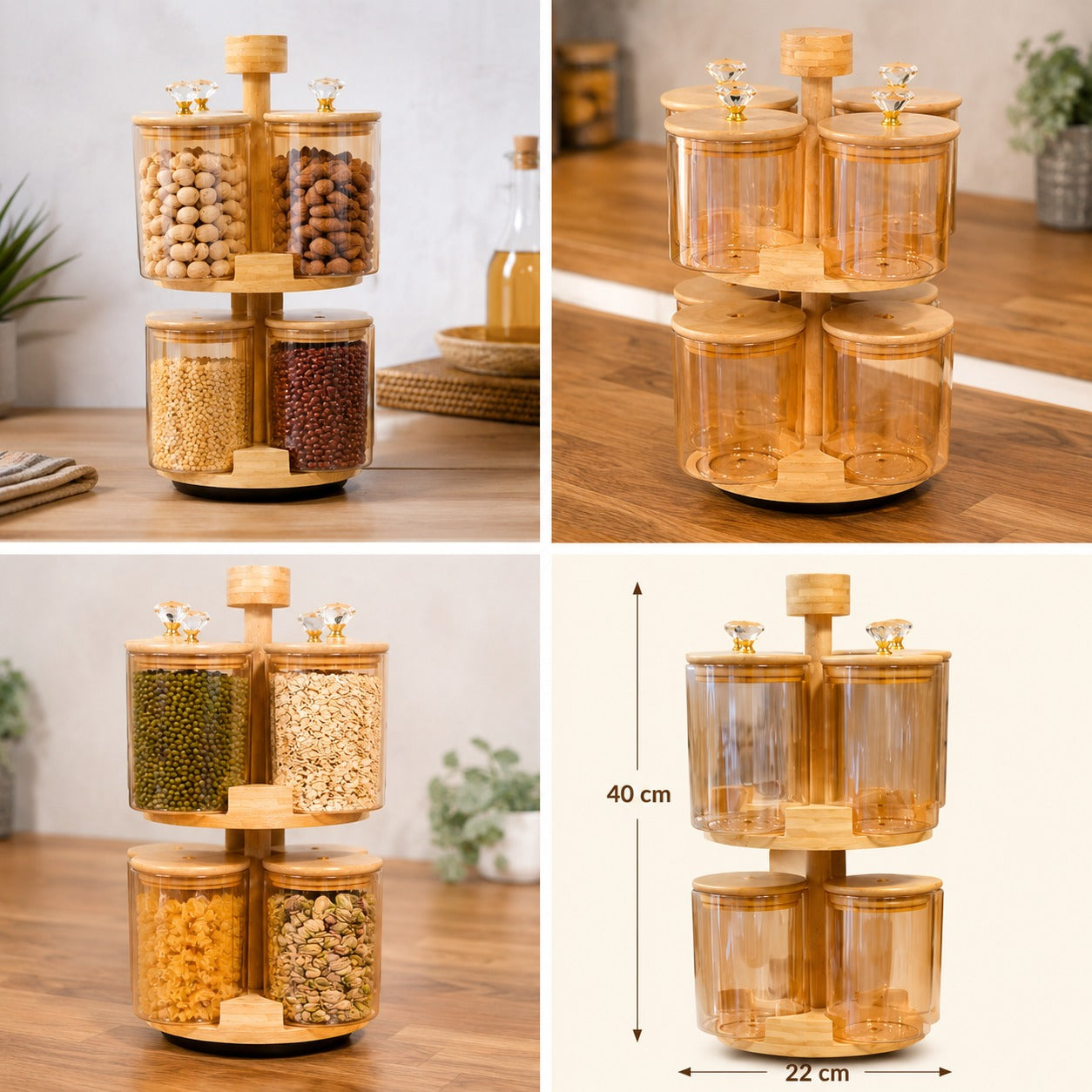 4-Piece Glass Canister Set with Crystal Knob Bamboo Lids