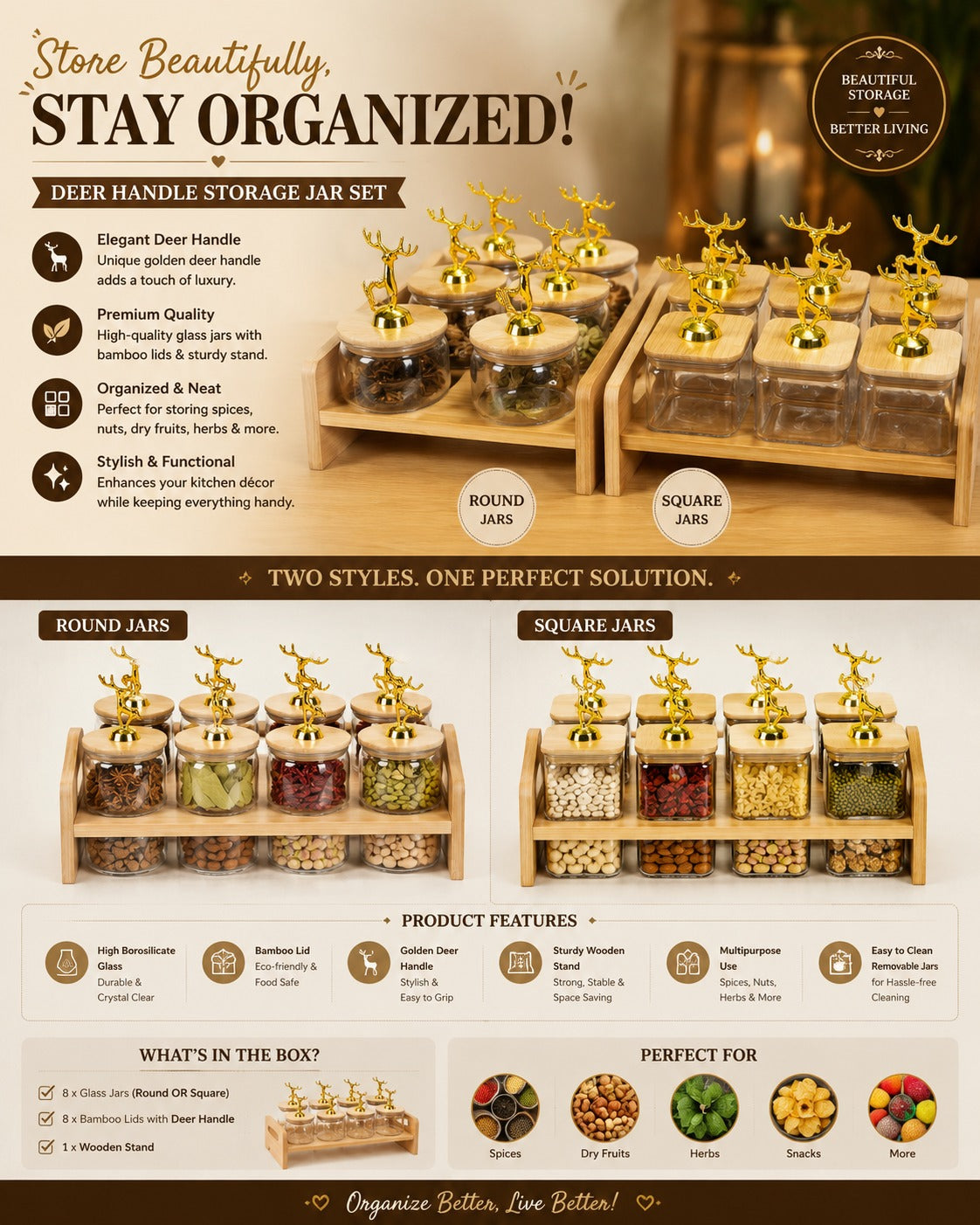 4-Piece Glass Canister Set with Crystal Knob Bamboo Lids