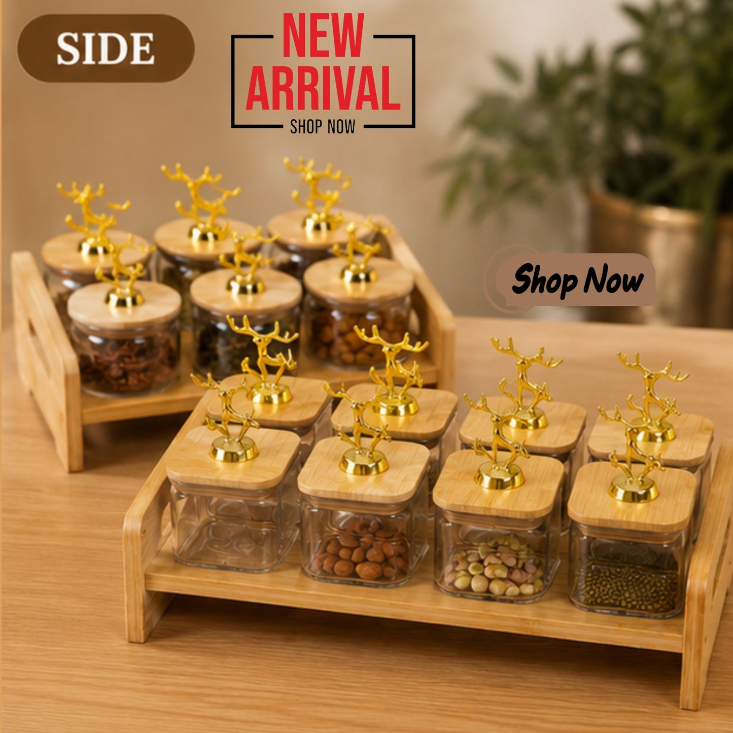 4-Piece Glass Canister Set with Crystal Knob Bamboo Lids