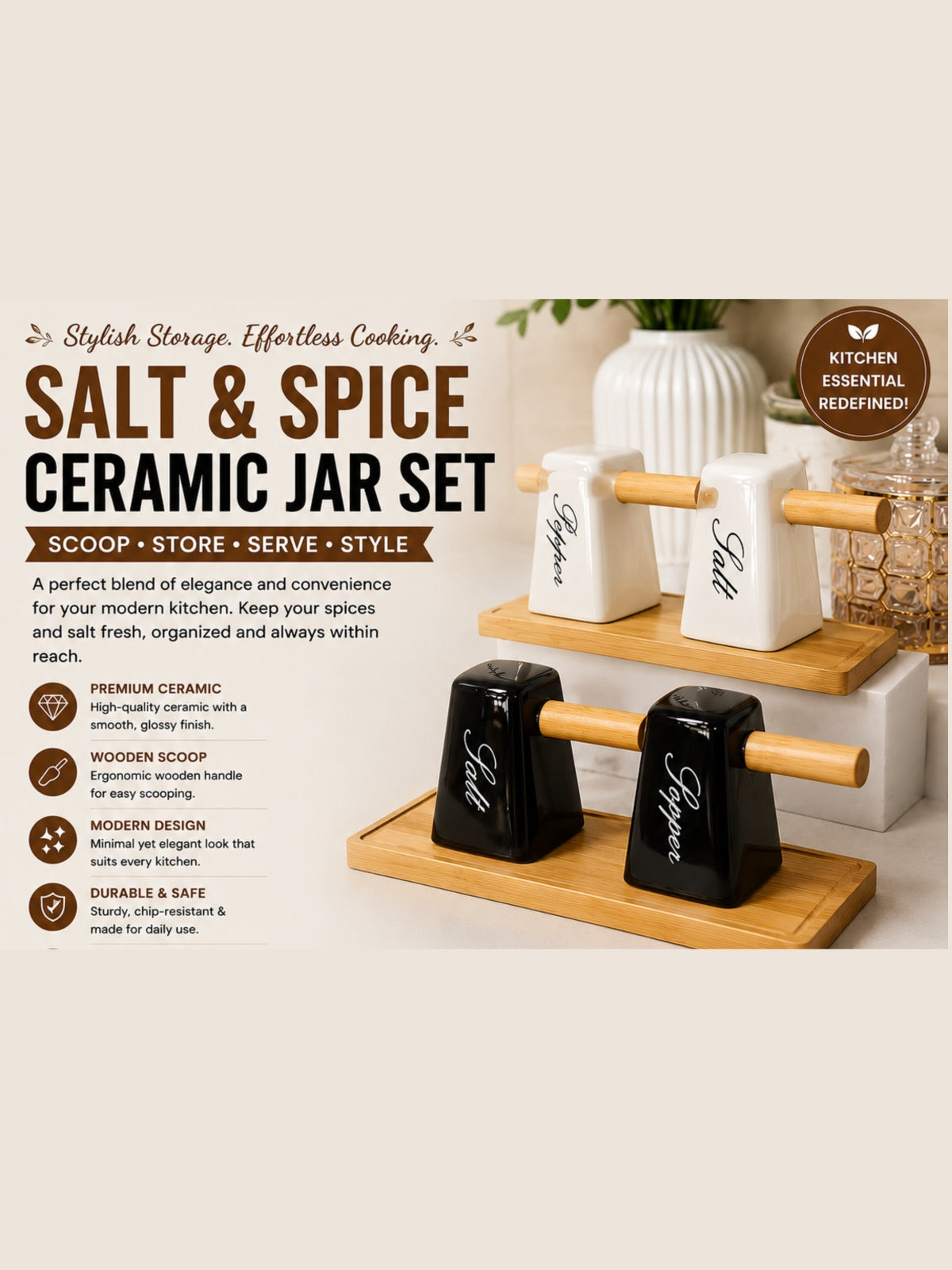Elegant Black Marble Ceramic Kitchen Storage Jar with Gold Accent