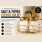 White Ceramic Salt & Pepper Set with Gold-Finish Rack