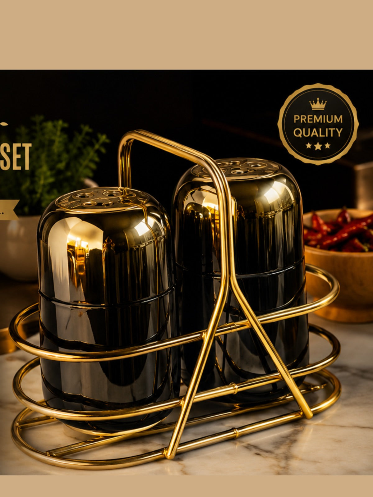 Premium Spice Jar Set with Golden Stand
