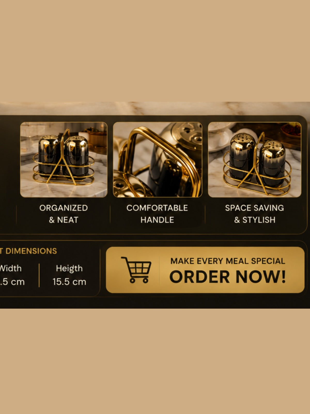 Premium Spice Jar Set with Golden Stand