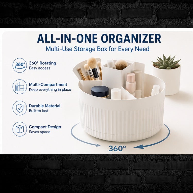 360° Rotating Cosmetic Organizer – Multi-Compartment Makeup & Skincare Storage | Omega Shop