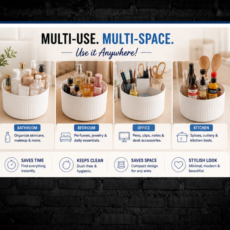 360° Rotating Cosmetic Organizer – Multi-Compartment Makeup & Skincare Storage | Omega Shop