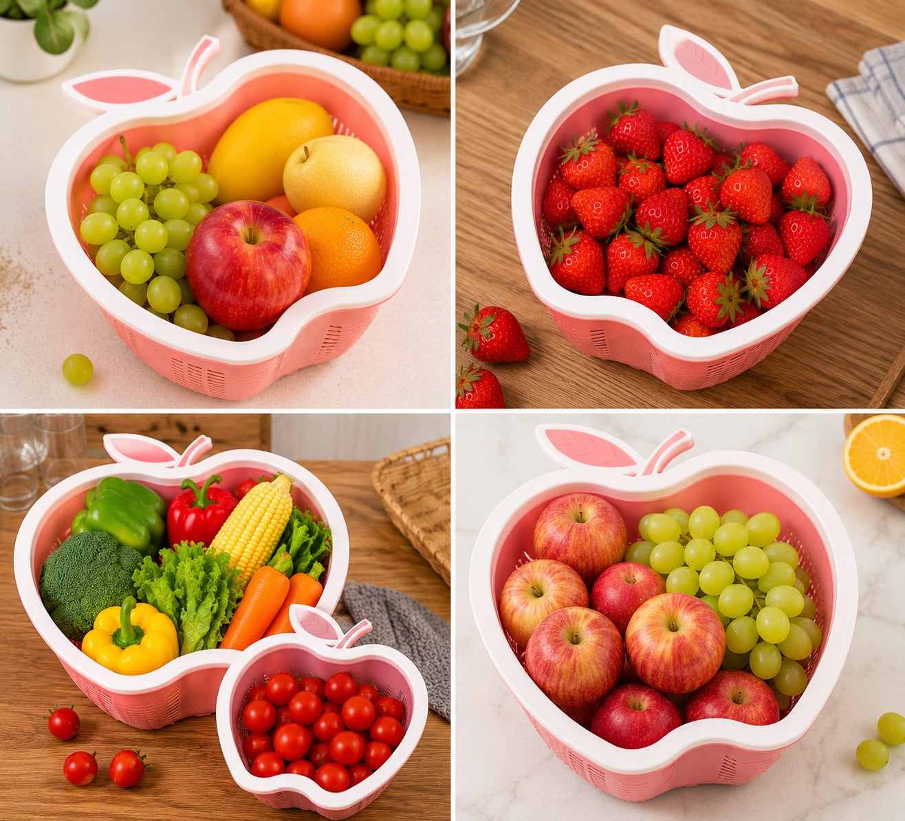 Apple-Shaped Drain Basket for Fruits & Vegetables