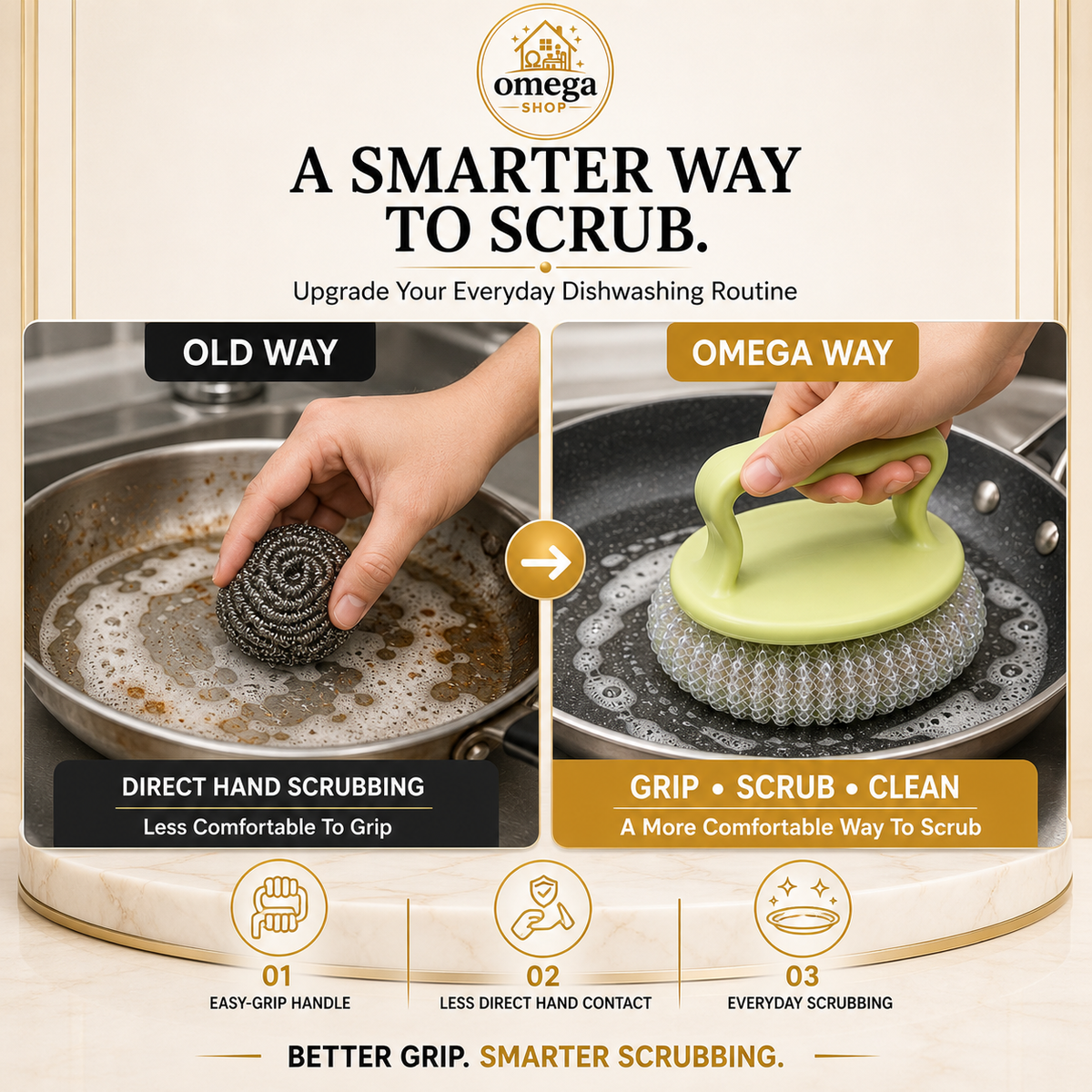 Omega 2-in-1 Dish Scrub Brush | Non-Stick Safe Cleaning Brush