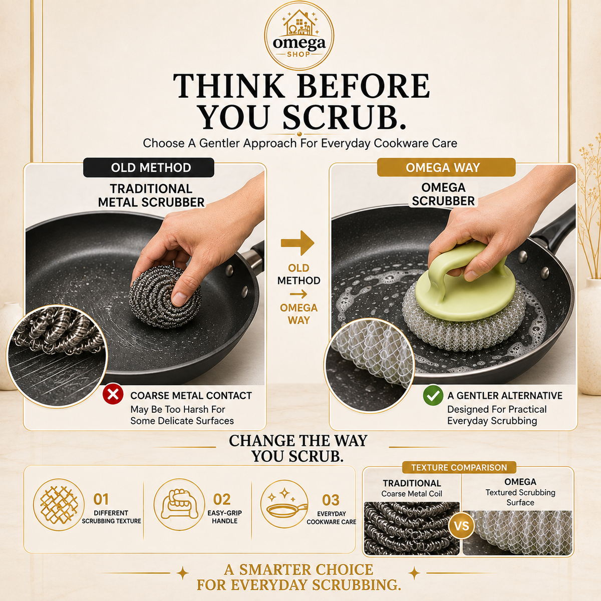 Omega 2-in-1 Dish Scrub Brush | Non-Stick Safe Cleaning Brush