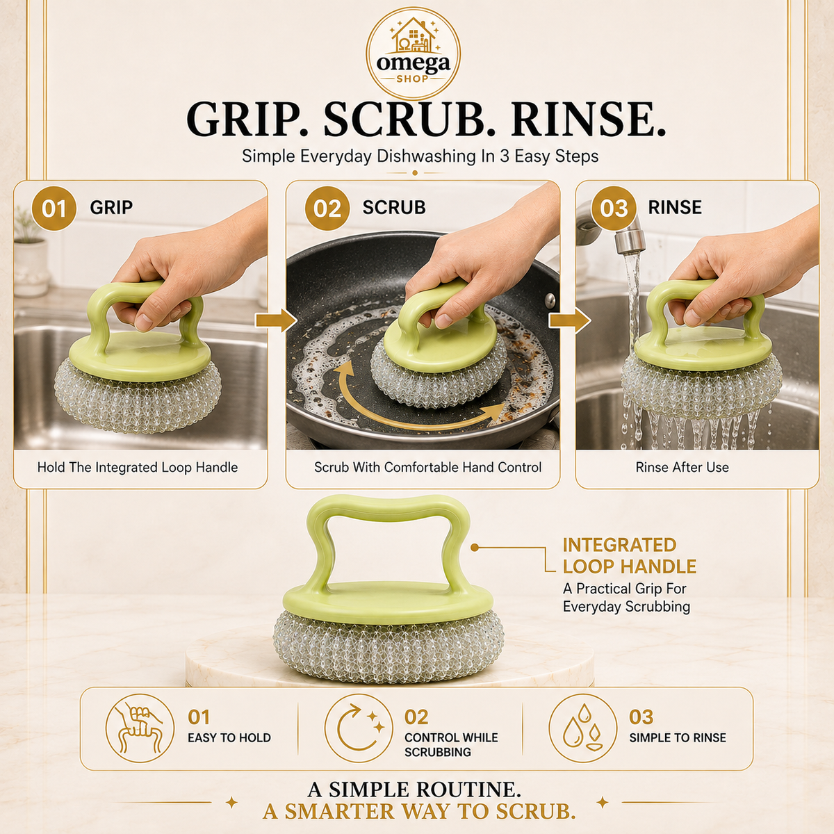 Omega 2-in-1 Dish Scrub Brush | Non-Stick Safe Cleaning Brush