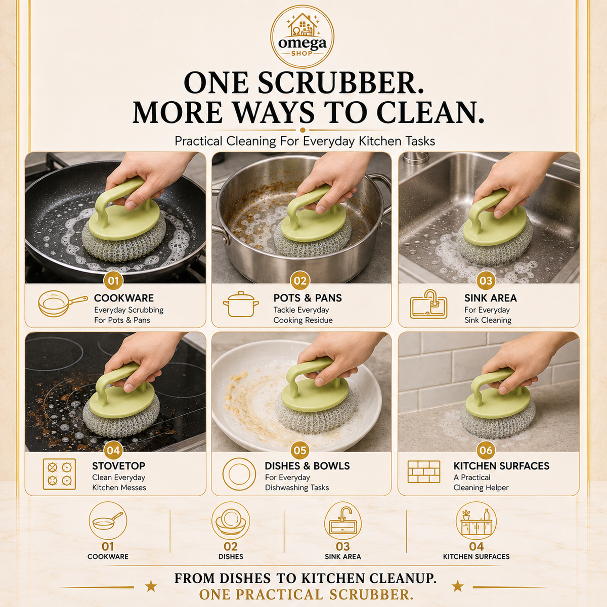 Omega 2-in-1 Dish Scrub Brush | Non-Stick Safe Cleaning Brush
