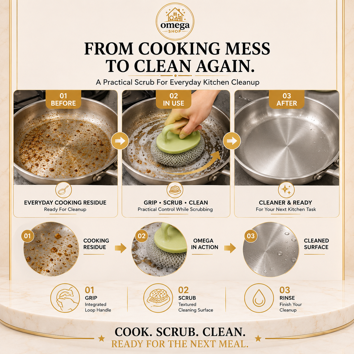 Omega 2-in-1 Dish Scrub Brush | Non-Stick Safe Cleaning Brush