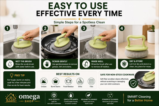 Omega kitchen cleaning brush protecting hands from dirty dishwater
