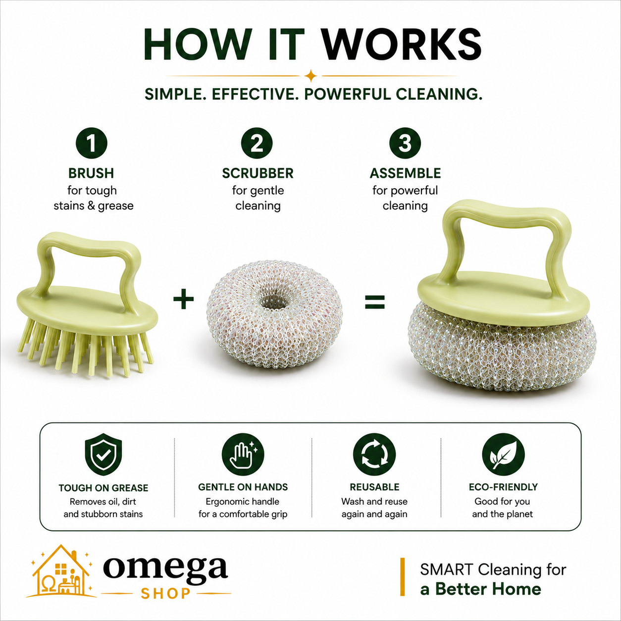 Omega kitchen scrub brush for sinks tiles pots and pans