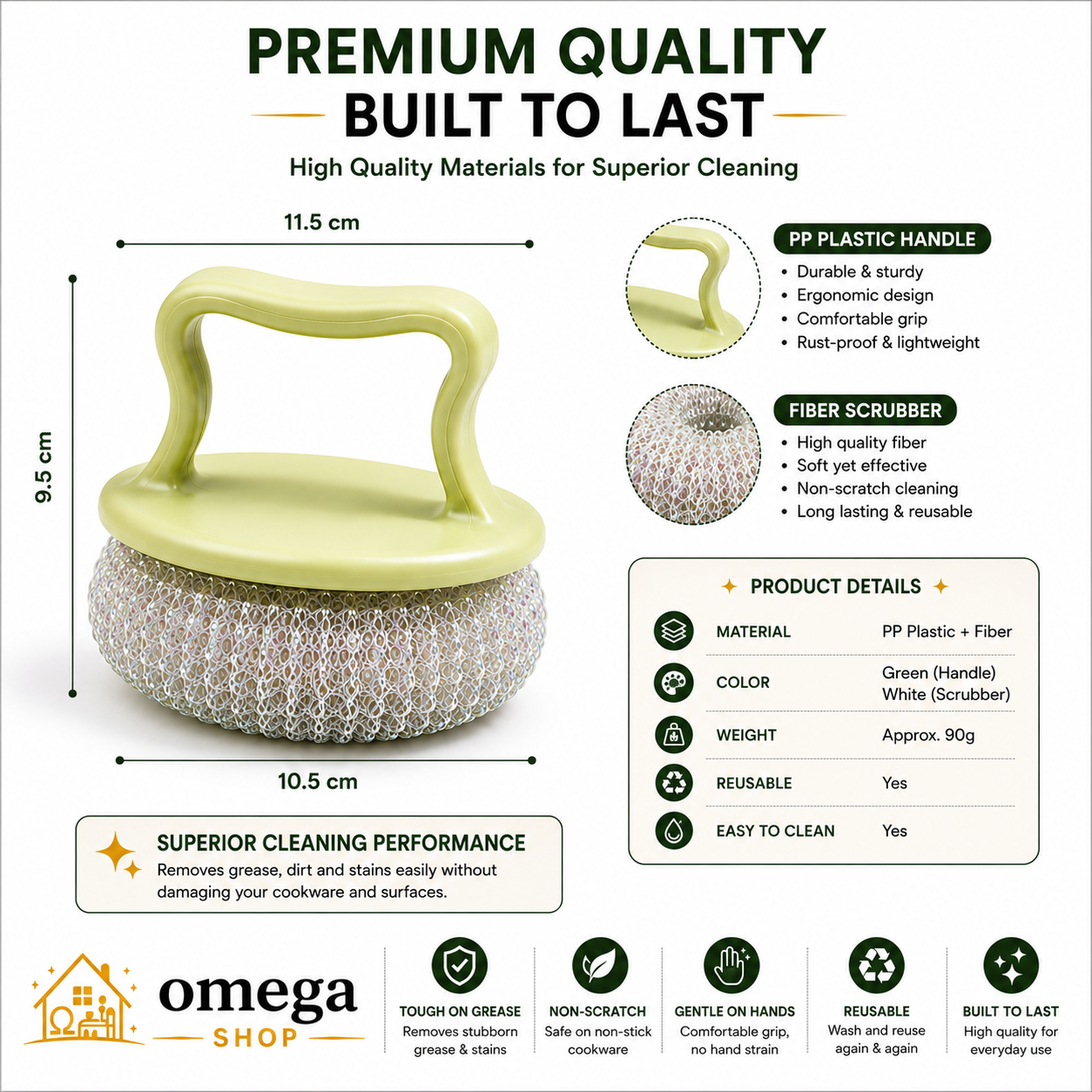 Ergonomic handle dish scrub brush for better grip and control