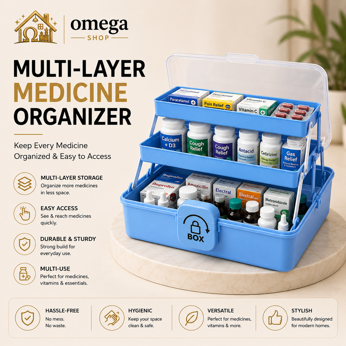 3-Layer Multipurpose Storage Organizer Box with Handle  Portable Makeup, Medicine & Sewing Storage Case