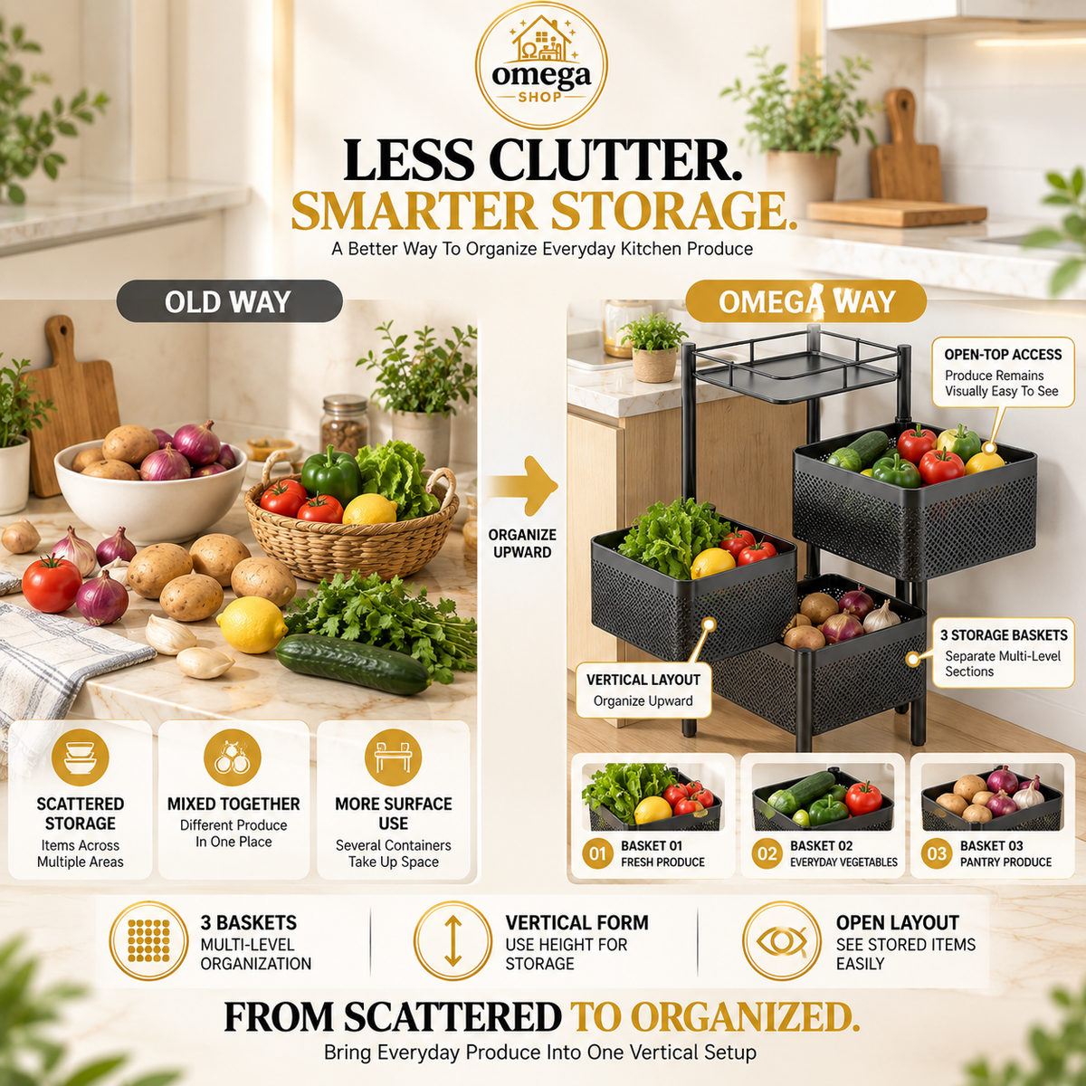 360° Rotating Multi-Layer Rolling Storage Rack | 3, 4 & 5 Tier Metal Organizer Cart