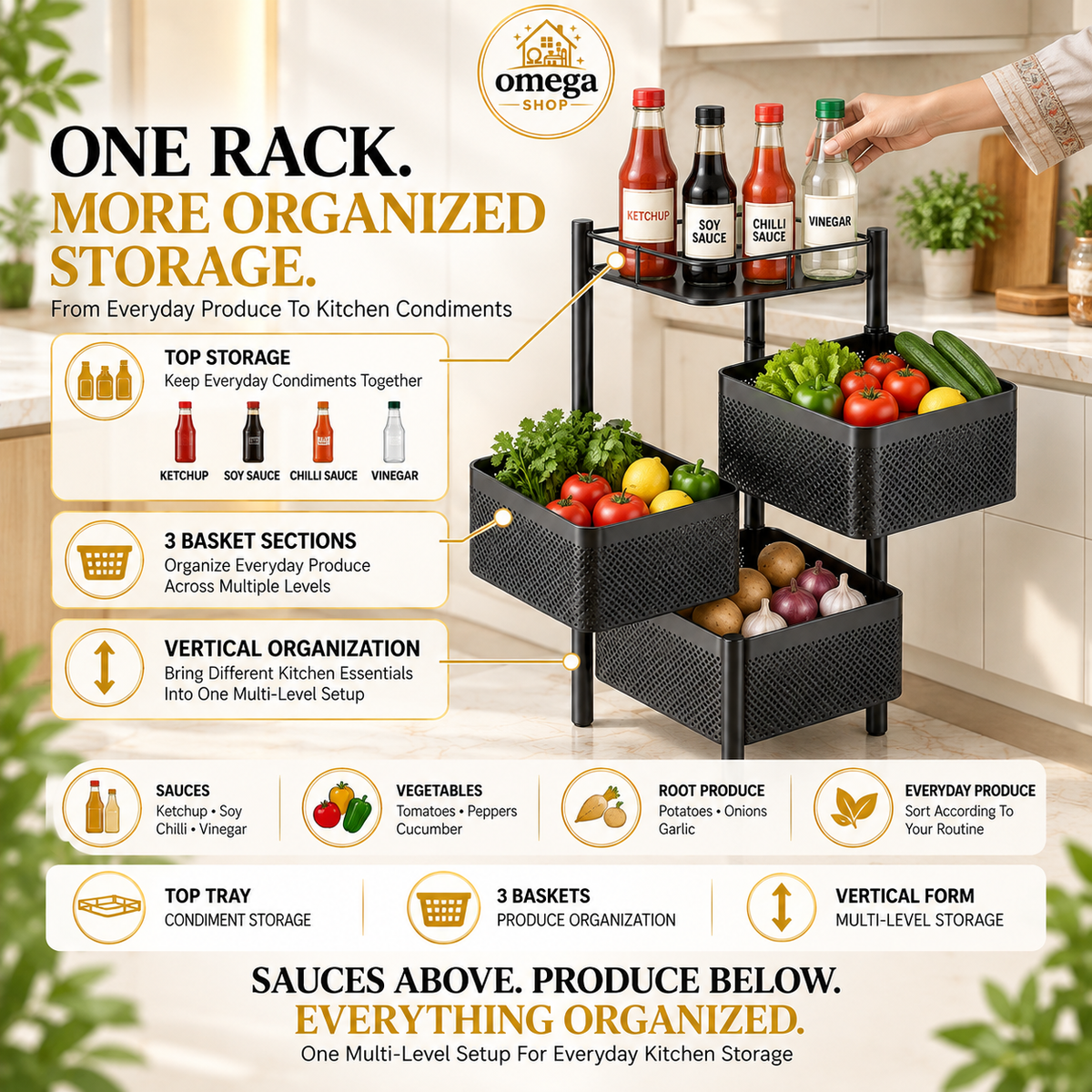 360° Rotating Multi-Layer Rolling Storage Rack | 3, 4 & 5 Tier Metal Organizer Cart