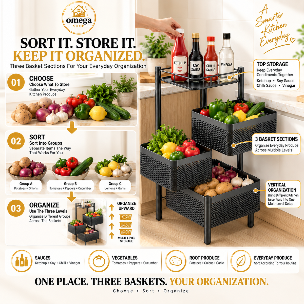 360° Rotating Multi-Layer Rolling Storage Rack | 3, 4 & 5 Tier Metal Organizer Cart