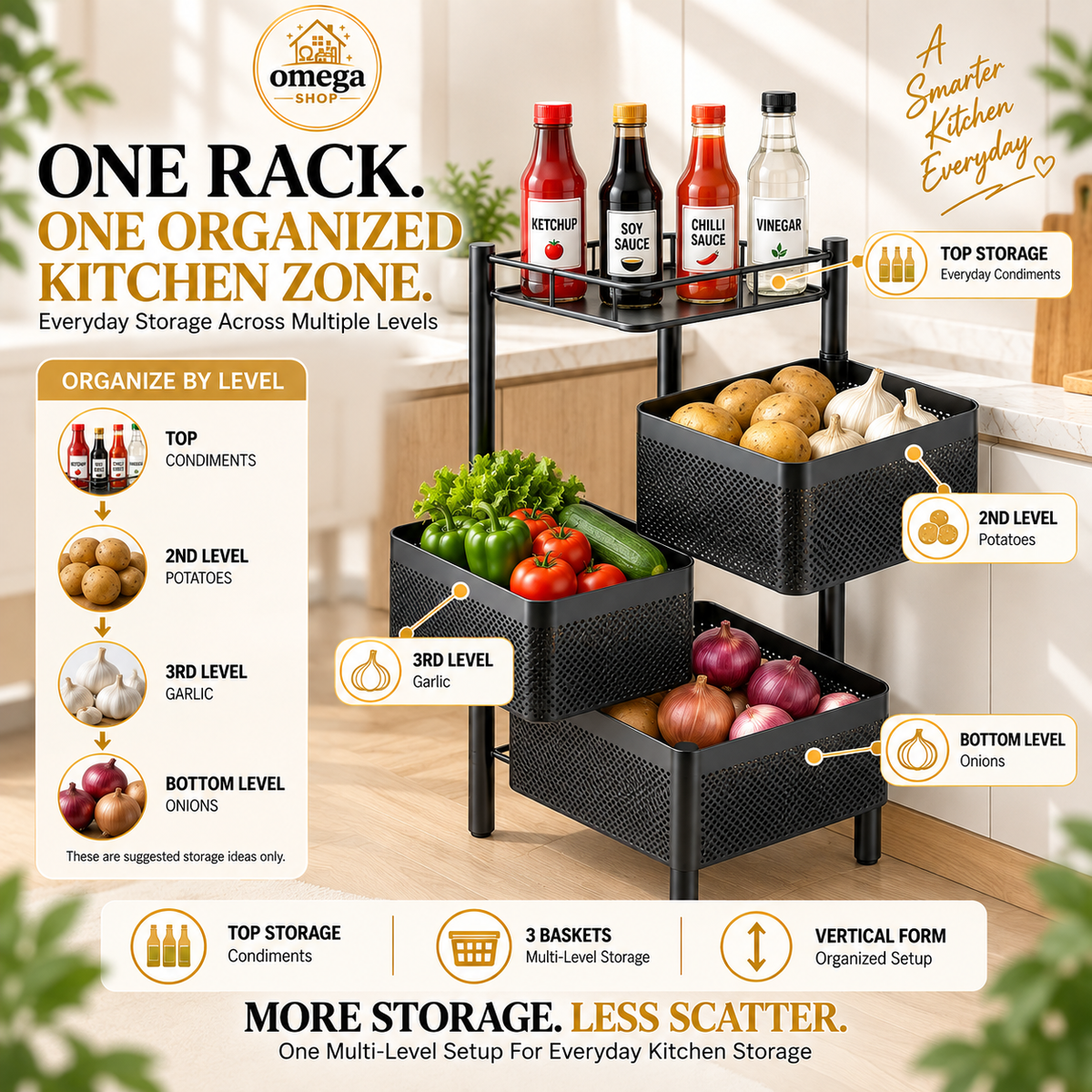 360° Rotating Multi-Layer Rolling Storage Rack | 3, 4 & 5 Tier Metal Organizer Cart