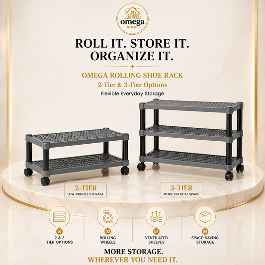 Premium Multipurpose Plastic Shoe Rack | 2 Tier & 3 Tier Storage Shelf with Wheels
