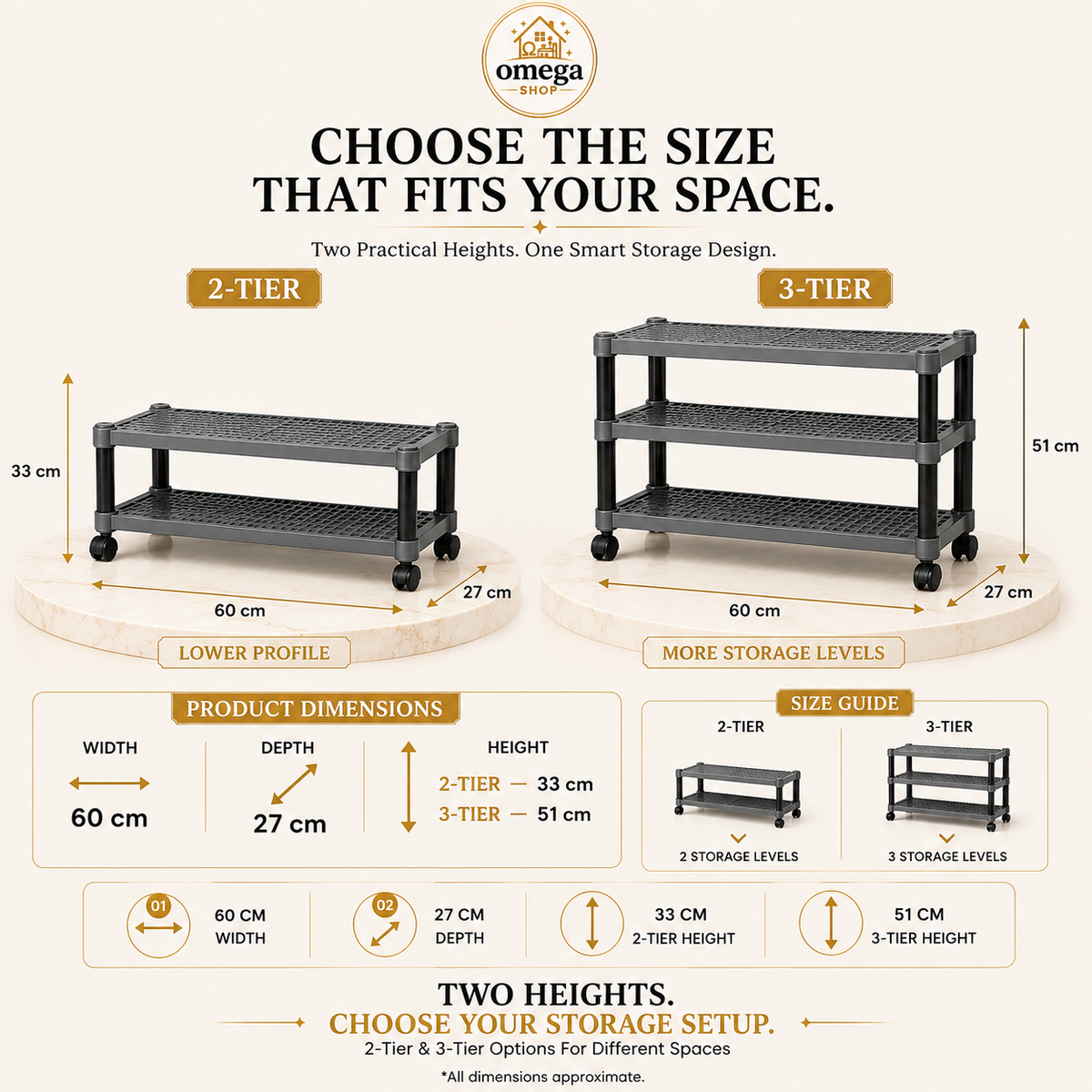 Premium Multipurpose Plastic Shoe Rack | 2 Tier & 3 Tier Storage Shelf with Wheels